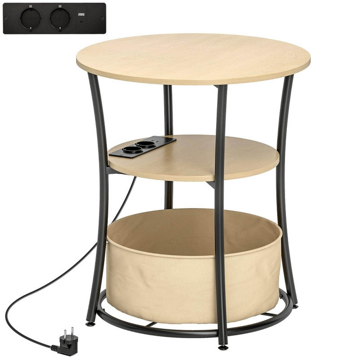 BEISTELLTISCH mit integrierter Ladestation und Stofftasche - Naturfarben, Holzwerkstoff (50/50/55.1cm)