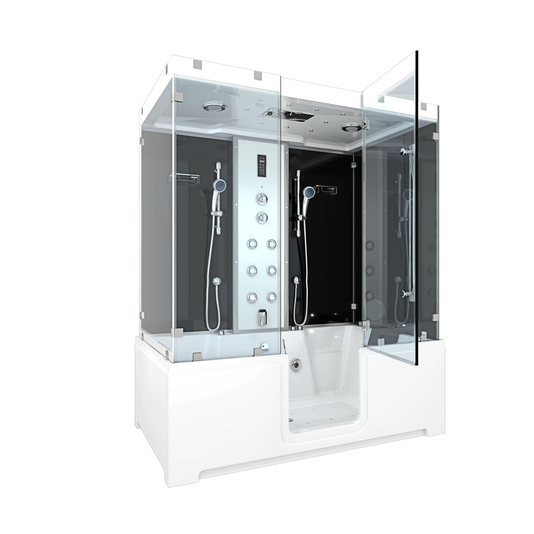 BADEWANNE mit Tür Dusche K88-SW-EH-C-EC-SC-EA Duschtempel - Schwarz, Glas/Kunststoff (100/228/180cm) - AcquaVapore by Sandra Jentho