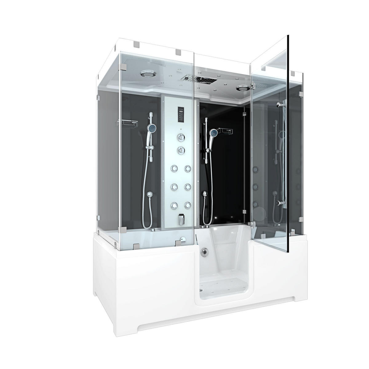 BADEWANNE mit Tür Dusche K88-SW-EH-C-EA Duschtempel - Schwarz, Glas/Kunststoff (100/228/180cm) - AcquaVapore by Sandra Jentho