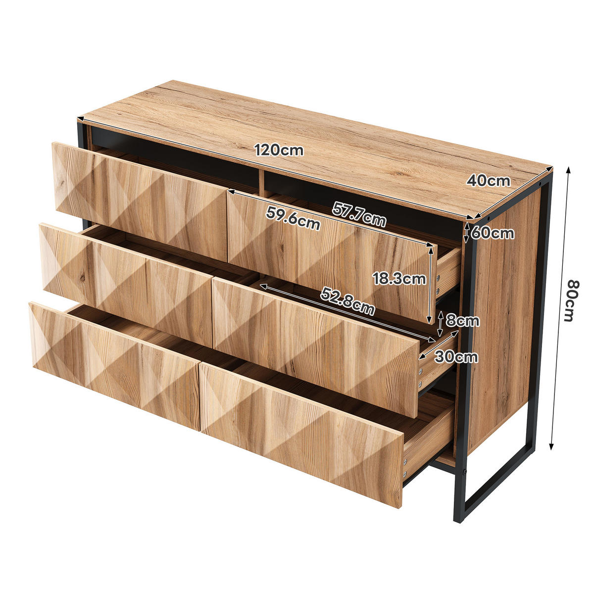 SIDEBOARD Schwarz Holzoptik Metallbeine erhöhte Türen - Multicolor, Holzwerkstoff (40/80/120cm) - FLIEKS