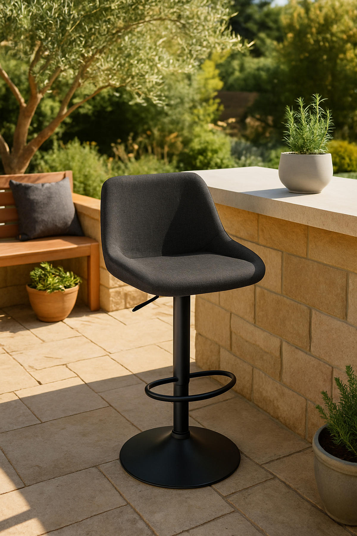 BARHOCKER 2er Set Lotus Stoff schwarz - Schwarz, Textil/Metall (43/103/49cm) - TPFLiving