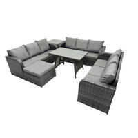 GARTENMÖBELSET mit ESSTISCH, 3-SITZER SOFA Polyrattan 10-Sitzer - Dunkelgrau/Grau, Glas/Kunststoff - Fimous