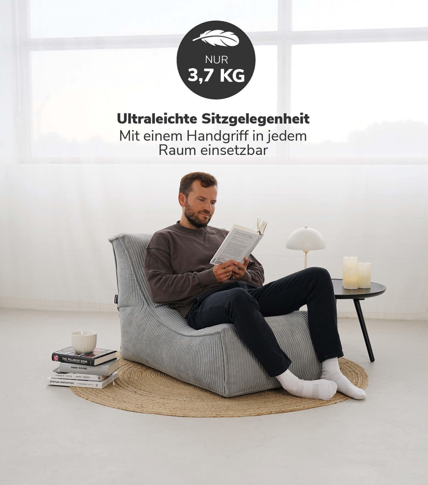 SITZSACK Cord Der Gelassene - Grau, Textil (100/65/65cm) - Mokebo