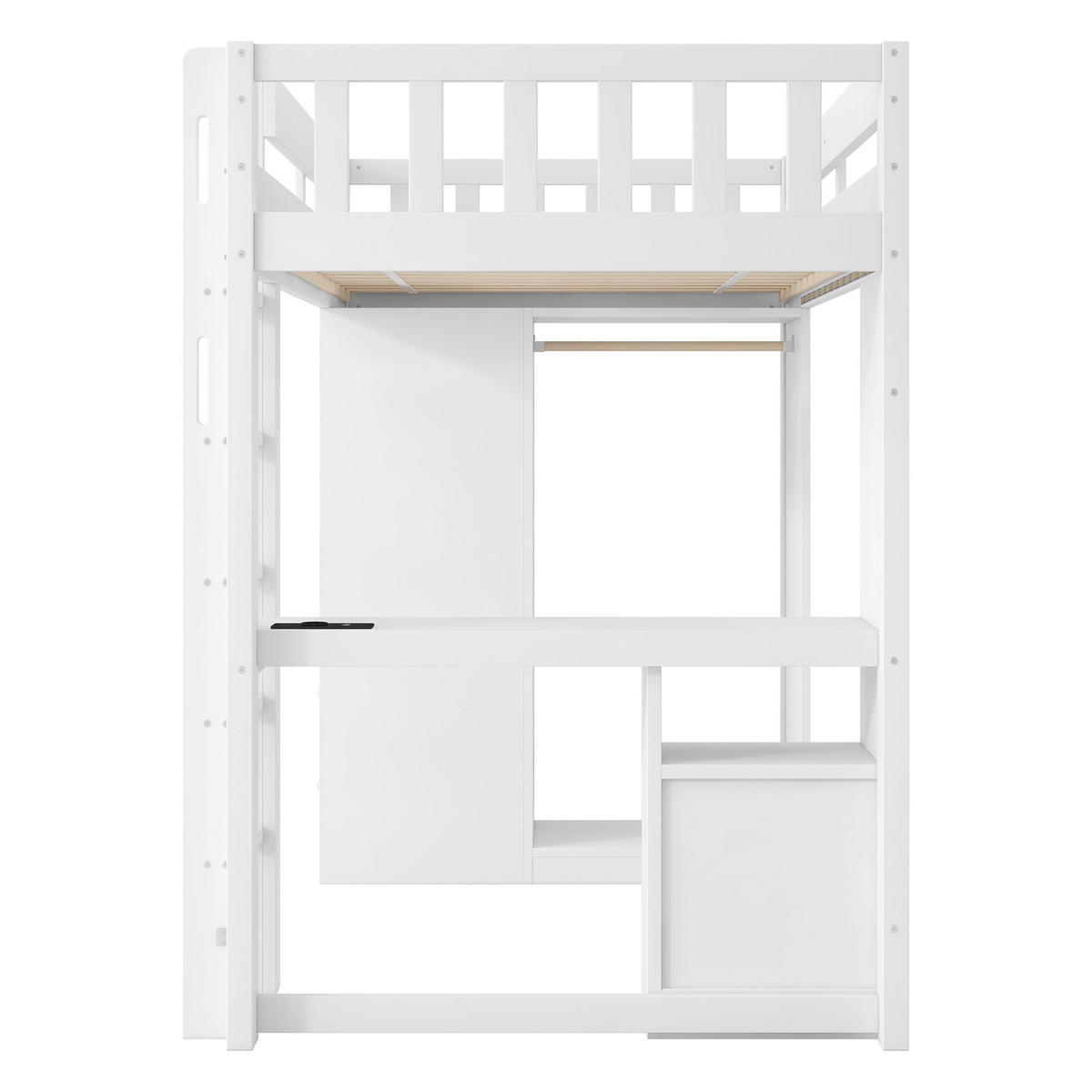 HOCHBETT 90/200 cm DE-03345, mit 4 Schubladen, Stauraumschrank, Schreibtisch und LED, in Weiß - Weiß, Holz/Holzwerkstoff (90/200cm) - ComfortXL