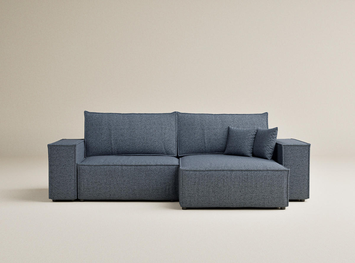 ECKSOFA MIT SCHLAFFUNKTION Zaya Blau Grau Webstoff - Blaugrau/Schwarz, Holz/Holzwerkstoff (255/148cm) - Maison de Reve
