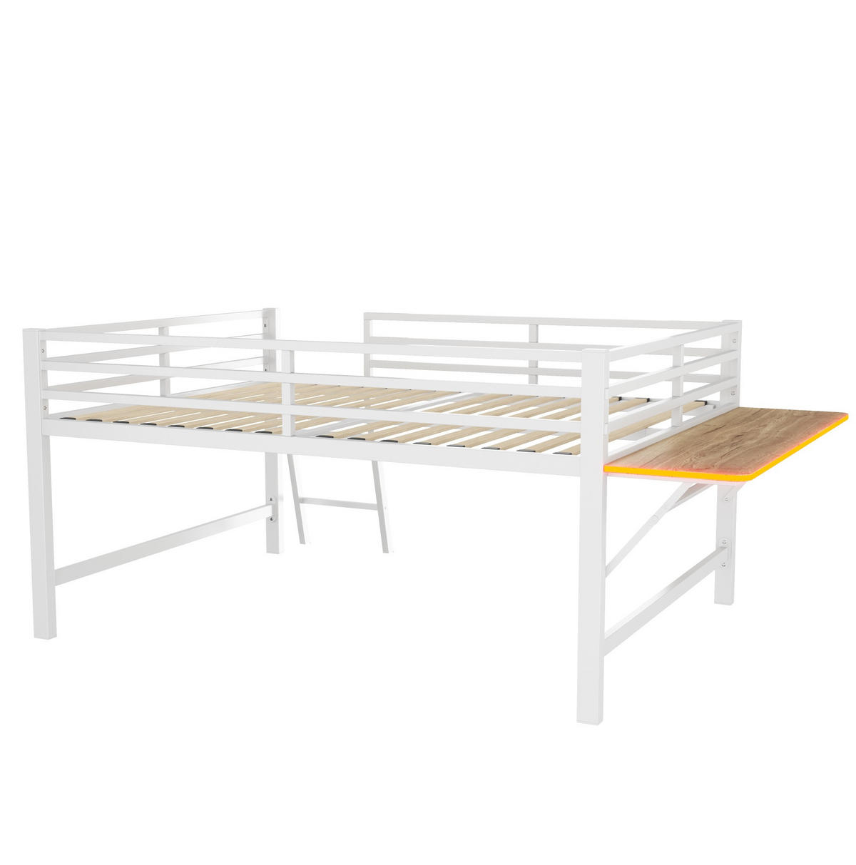 KATNI krevet od metala 140x200 cm bijeli s LED rasvjetom, ljestvama i sklopivim stolom - bijela, metal (140/200cm) - Modfu