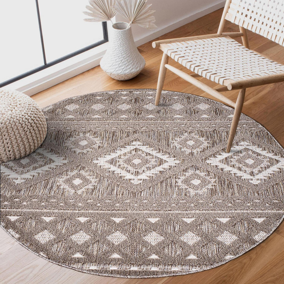 OUTDOOR-TEPPICH Santorini 435 Braun 200 cm Rund - Braun, Textil (200/200cm) - carpet city
