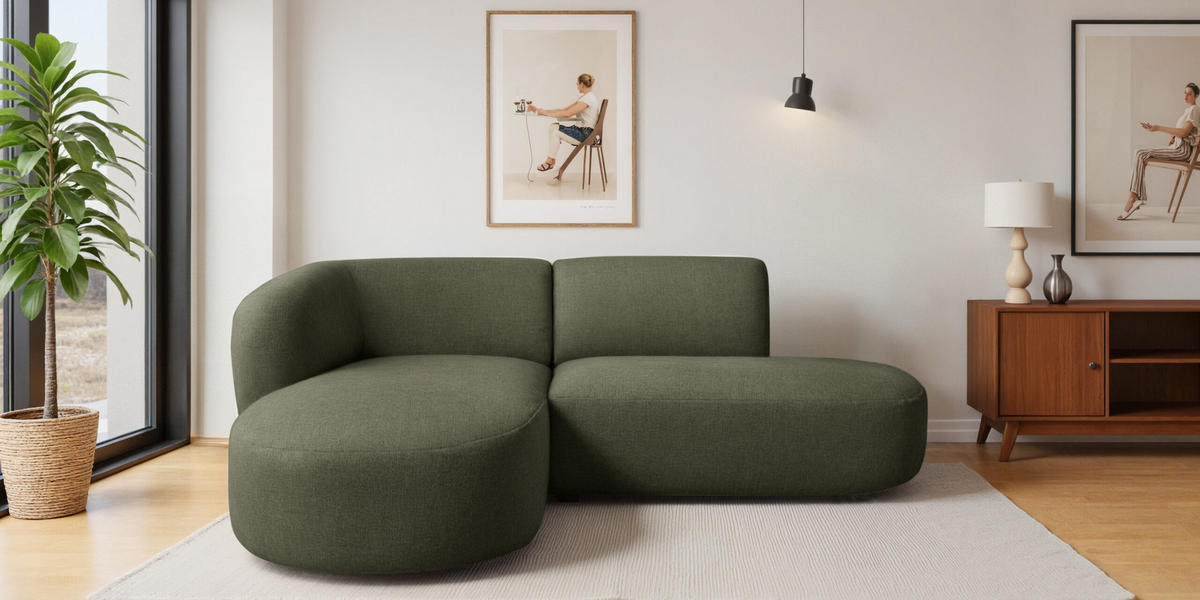 ECKSOFA L-Form Luna, stoff Lins, Grün, Links - Grün, Holz (242/188cm) - Kaiser Möbel