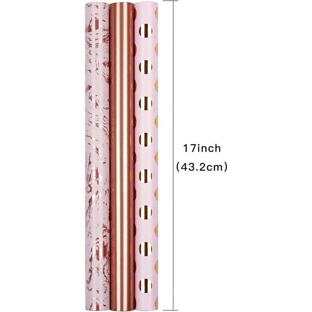GESCHENKPAPIER 3-teiliges Set Rosa Marmor Tupfen Streifen 43,2 cm - Multicolor, Papier (12/21/27cm)