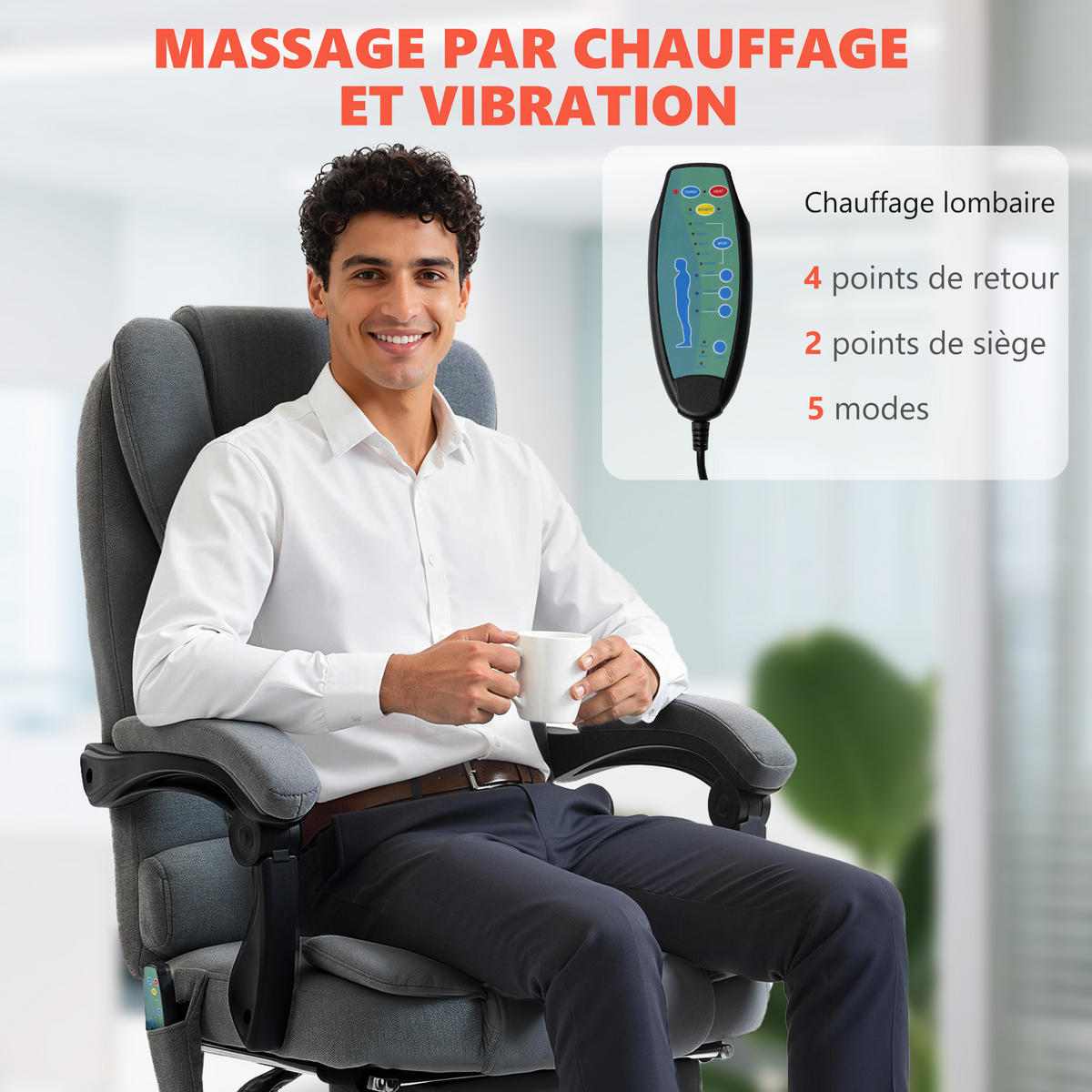 CHEFSESSEL DE-11833 Massage & Heizung Grau - Dunkelgrau, Textil (65/119/70cm) - ComfortXL