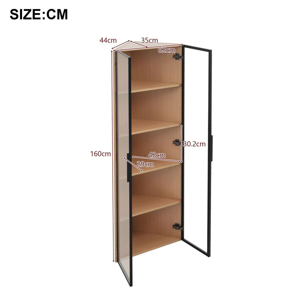 HIGHBOARD 62/35/160 cm in Eiche mit LED-Beleuchtung und Sicherheitsglas - Eichefarben, Holzwerkstoff (62/160/35cm) - Flora Grace