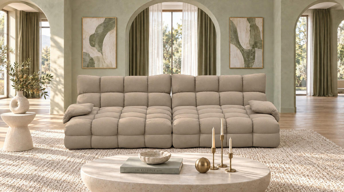 BIG SOFA AMIA Taupe Velvet - Taupe/Schwarz, Kunststoff/Textil (290/86/178cm) - KAWOLA