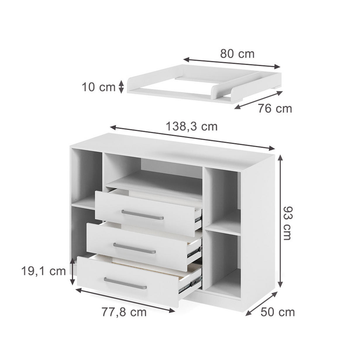PREVIJALNA OMARA Olina, Bela, 138.3 x 93 cm - bela, leseni material (138.3/93/50cm) - Vicco