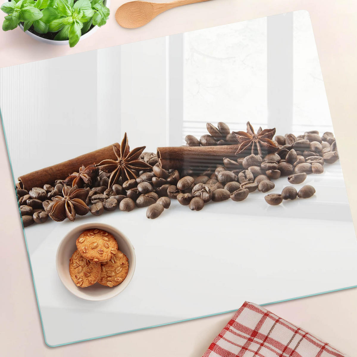 GLASPLATTE 60x52 cm Kaffeebohnen und Zimt - Braun, Glas (60/0.4/52cm) - TULUP