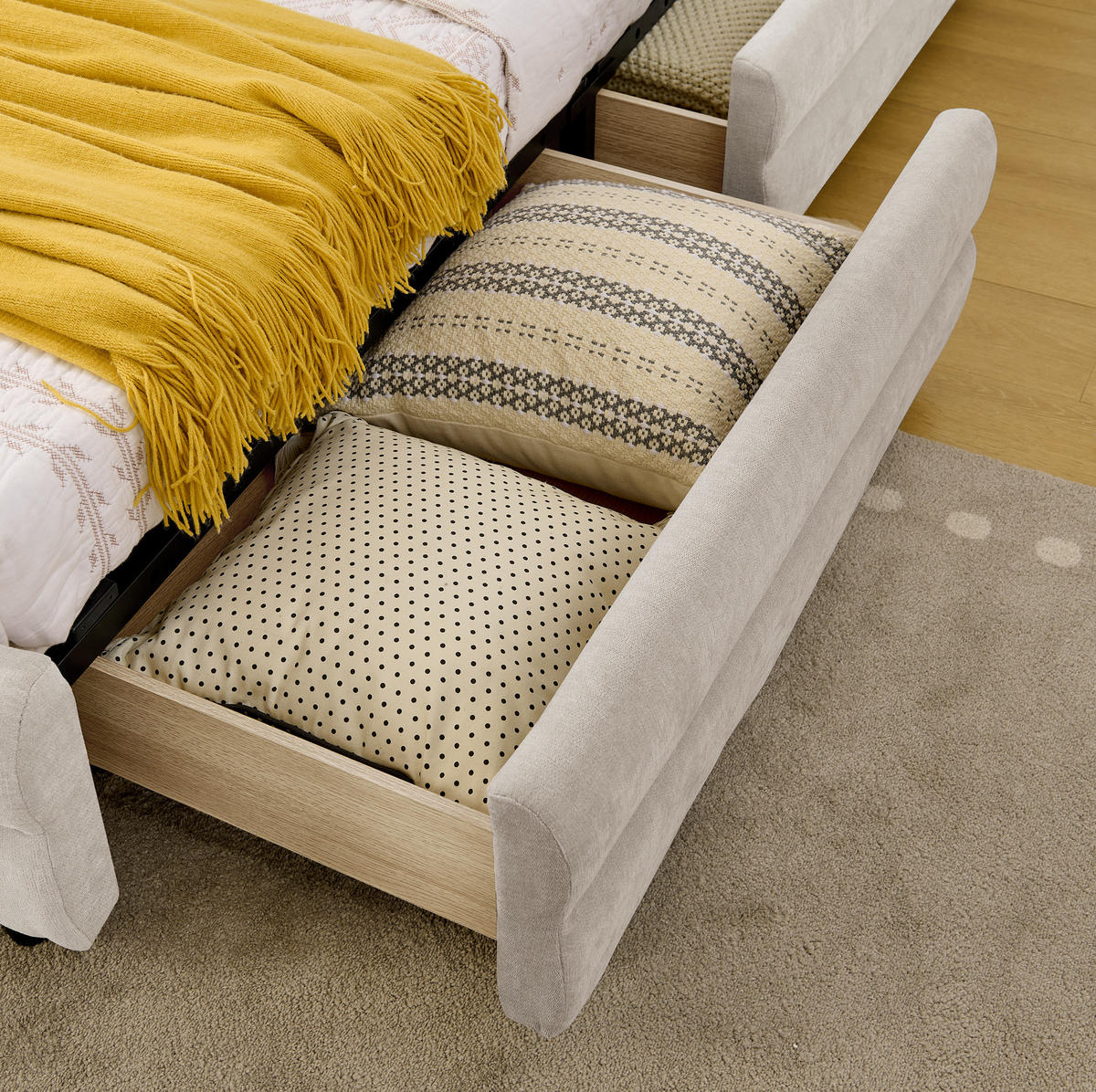BETT mit Schubladen und USB 90x200 cm Chenille Beige - Beige, Holz (90/200cm) - Meubliv