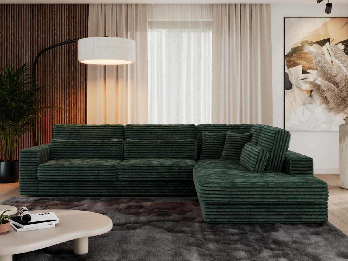 ECKSOFA Savona Grün breiter Cord - rechts - Schwarz/Grün, Kunststoff/Textil (249/316cm) - MKS
