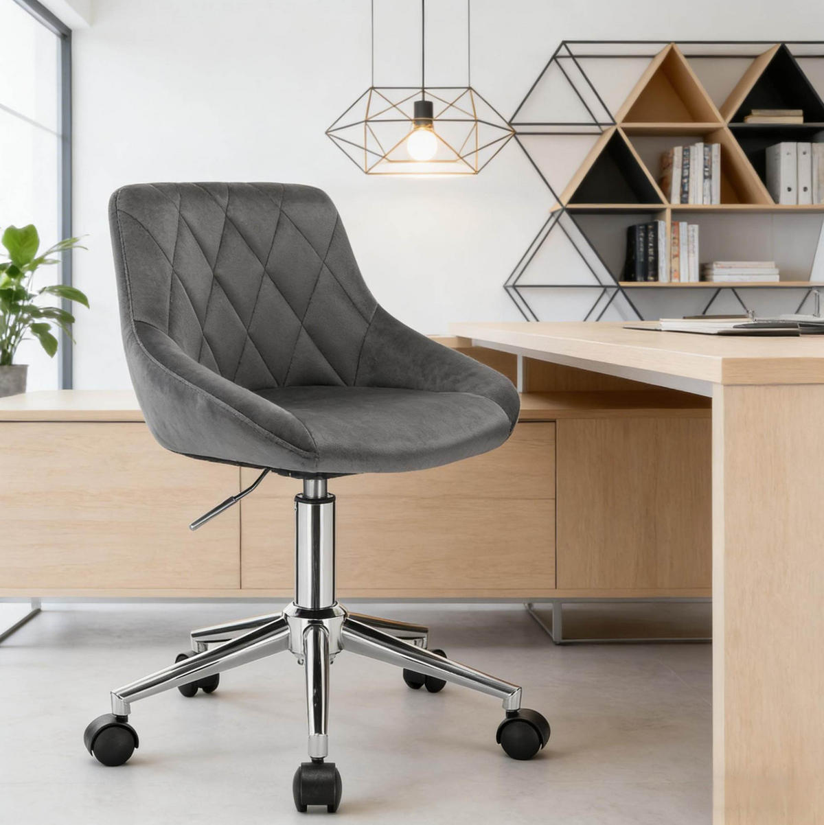 BÜROSTUHL höhenverstellbar mit Rollen Samt Dunkelgrau - Dunkelgrau, Metall (37.5/77/31.5cm) - Meubliv