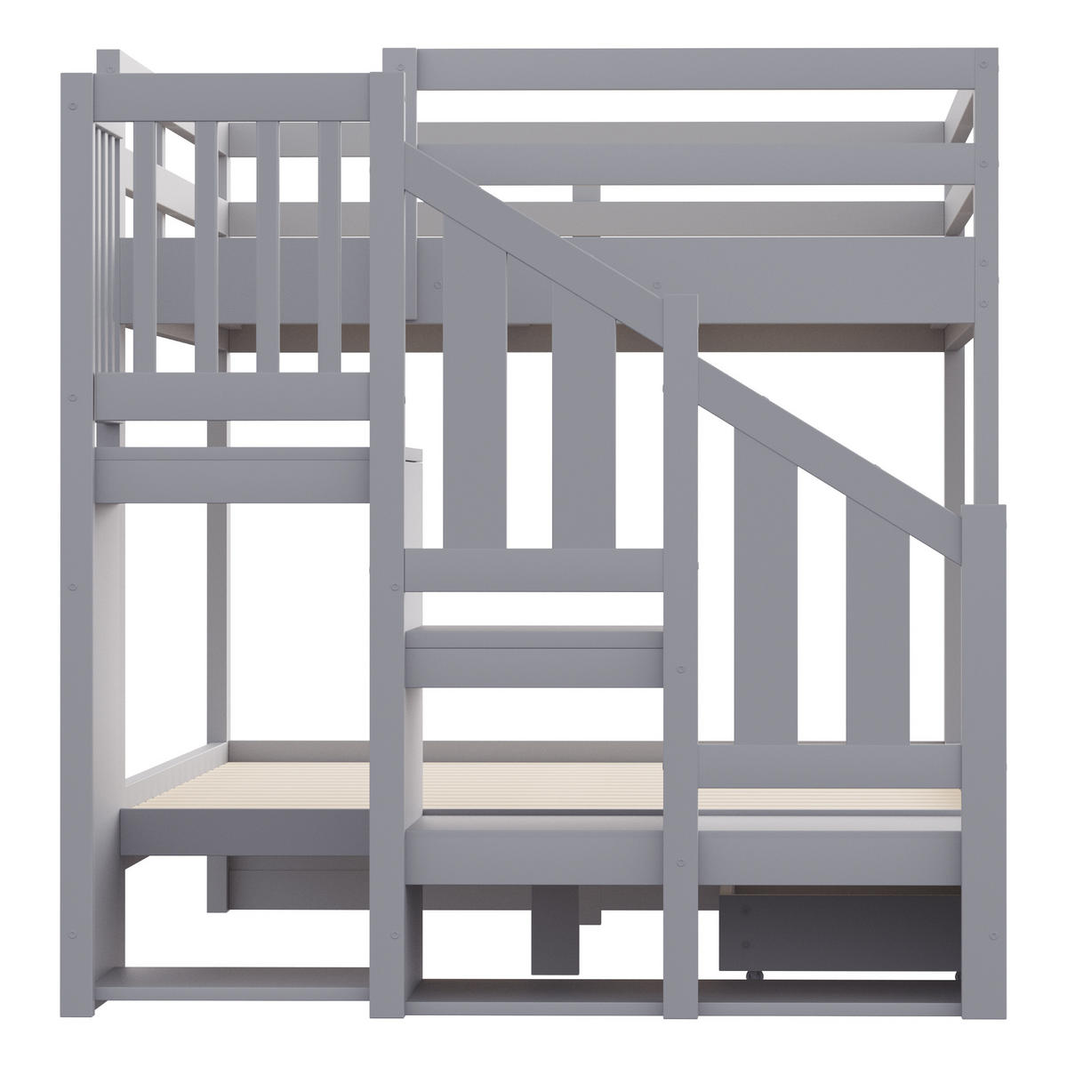 HOLZ-ETAGENBETT 140 x 200 cm mit Stauraumleiter, Grau - Grau, Holz (140/200cm) - FLIEKS