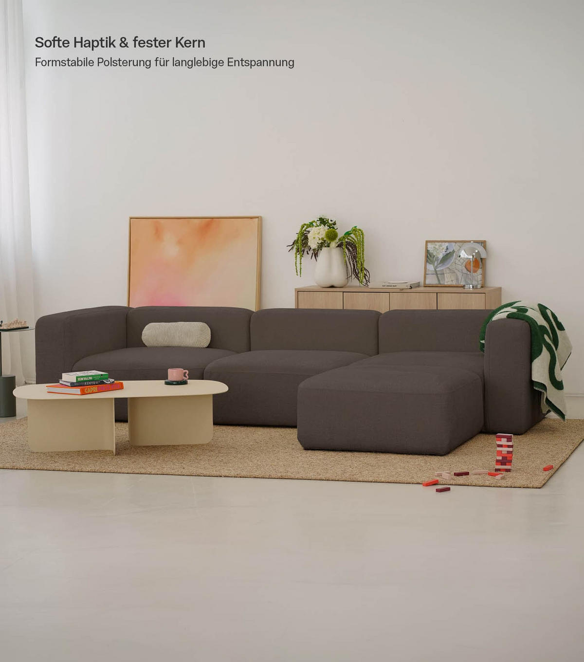 SOFA modular Cubo 4-Sitzer inkl. Hocker - Braun, Textil (314/201cm) - Mokebo