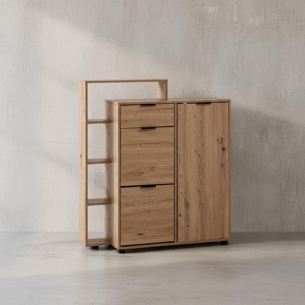 SCHUHSCHRANK – Eiche-Dekor, 98x110x30 cm, geschlossen, mit Schublade - Schwarz/Braun, Kunststoff (98/110/30cm) - KADIMA DESIGN