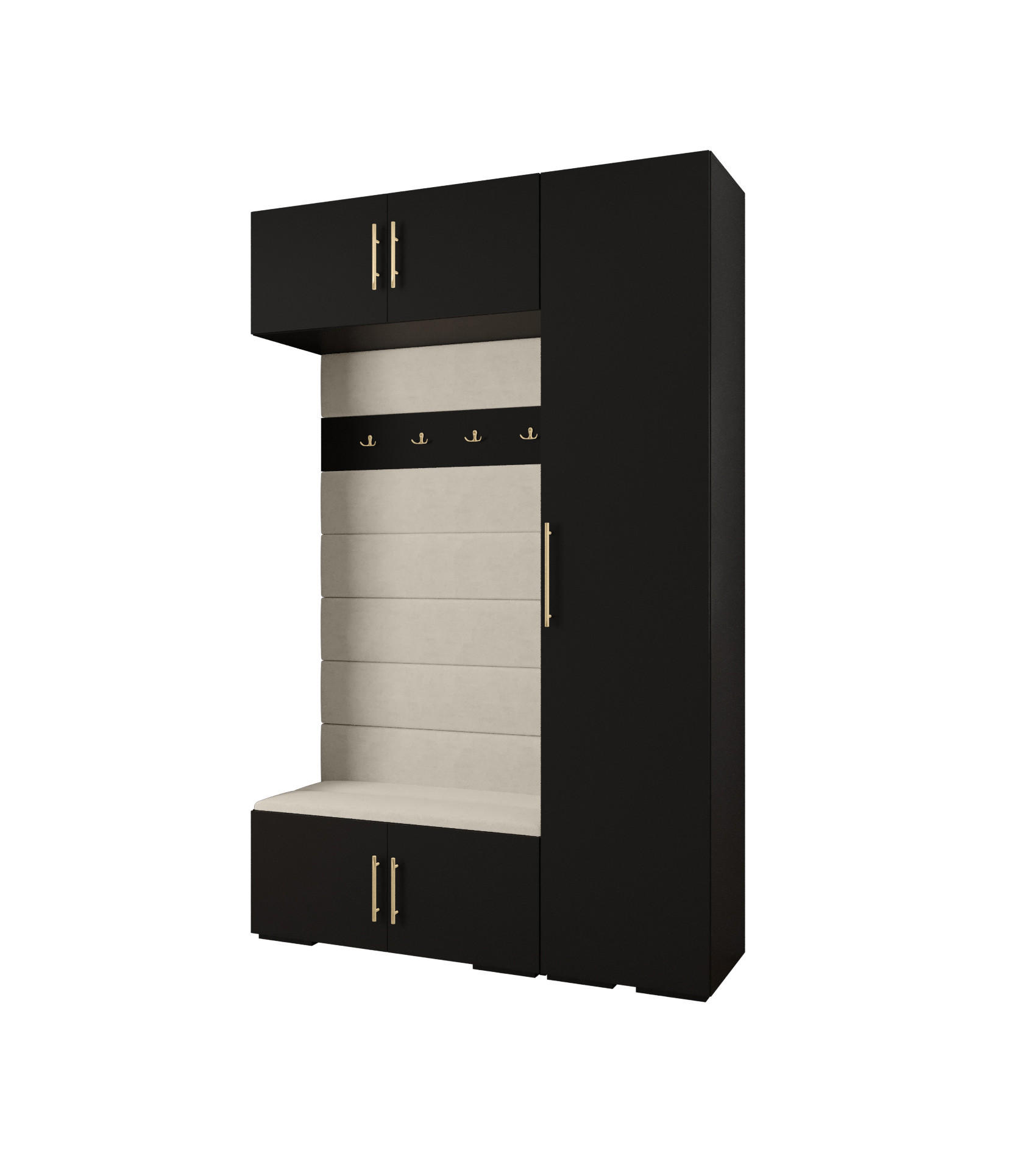 Abiks Möbel Garderoben-Set Schwarz, Beige, Gold 150x236.7x47 cm