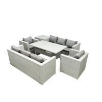 GARTENMÖBEL SET mit 3-Sitzer-Sofa und 2 Stühle, Esstisch,Beistelltisch Polyrattan Hellgrau 8-Sitzer - Hellgrau/Grau, Glas/Kunststoff - Fimous