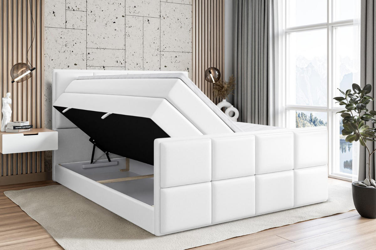 BOXSPRINGBETT NOVA-Z KING - 160 x 200 - H3/H4 - Weiß Hochglanz - Weiß Hochglanz, Holzwerkstoff (160/200cm) - ALTDECOR