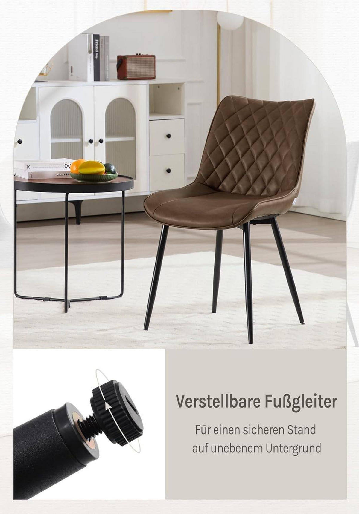 ESSZIMMERSTUHL 2er Set, Polsterstühle mit Rückenlehne - Schwarz/Braun, Metall (46.5/84/42.5cm) - Woltu