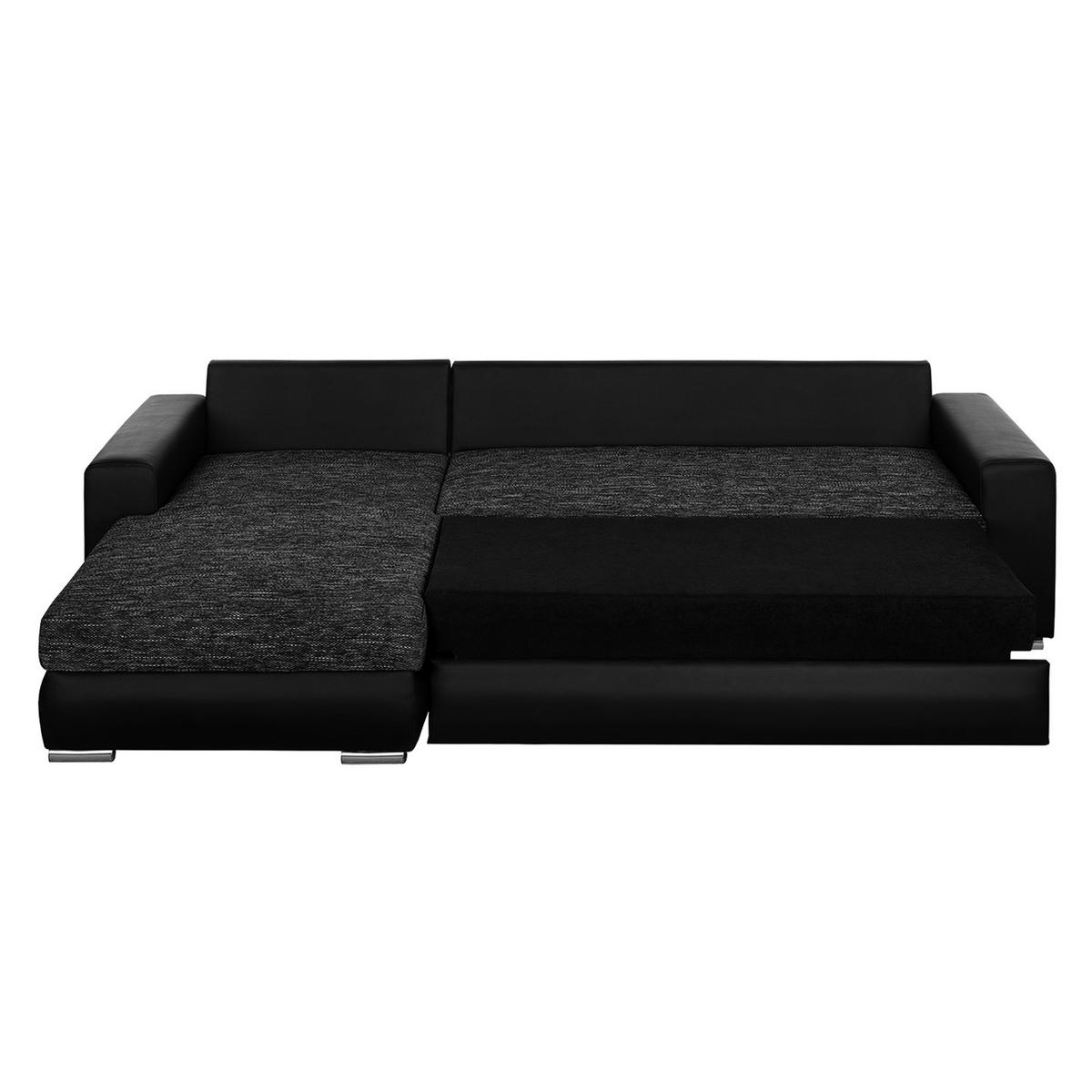 ECKSOFA mit Schlaffunktion - Kunstleder / Strukturstoff - Schwarz, Kunststoff (285/170cm) - home24