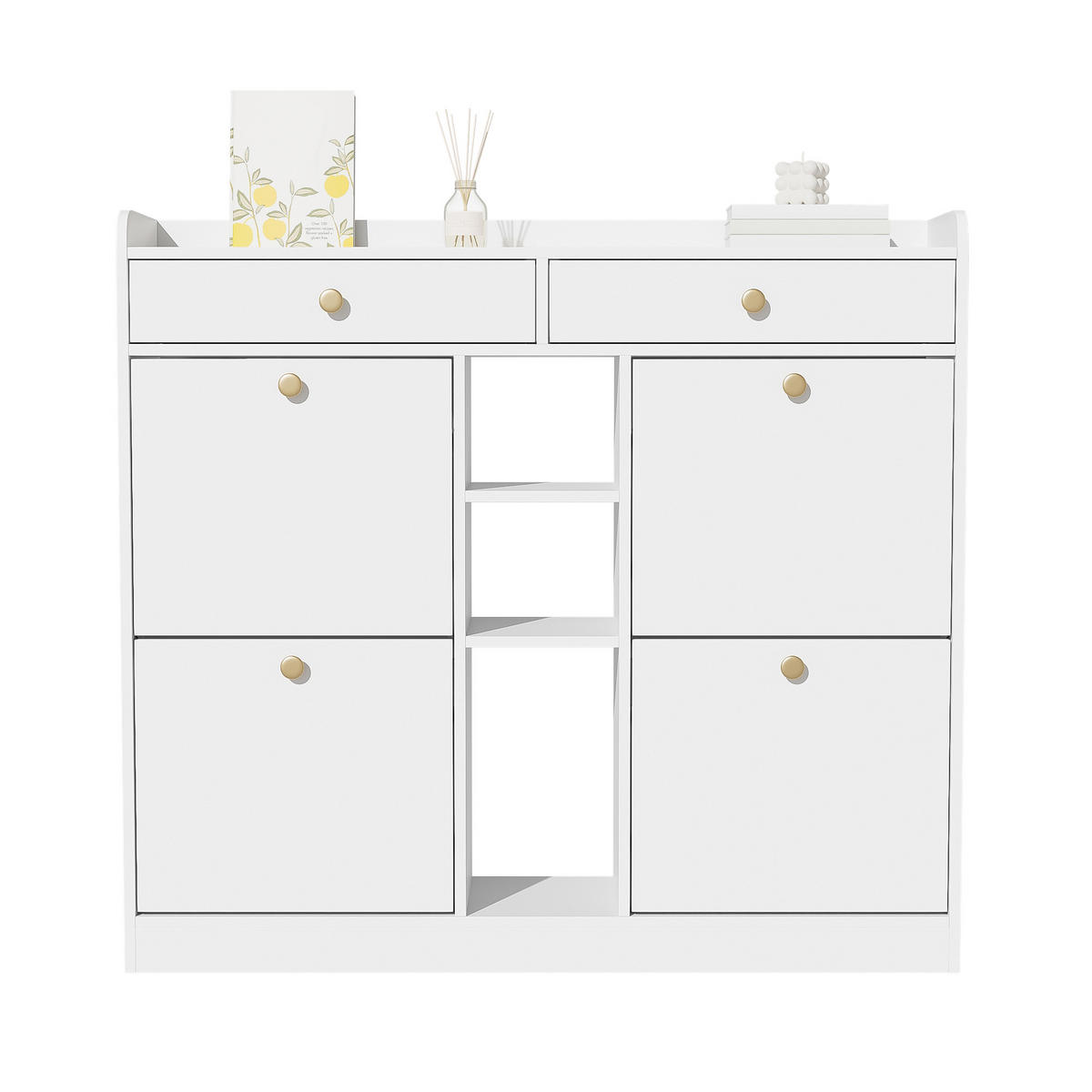 SCHUHSCHRANK 110x26x100 cm 4 Klappen weiß - Weiß, Holzwerkstoff (110/100/26cm) - LEBENLANG