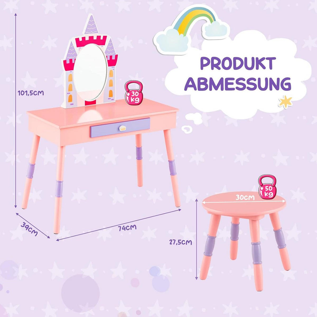 SCHMINKTISCH aus Holz Pink - Pink, Holz (39/102/74cm) - COSTWAY