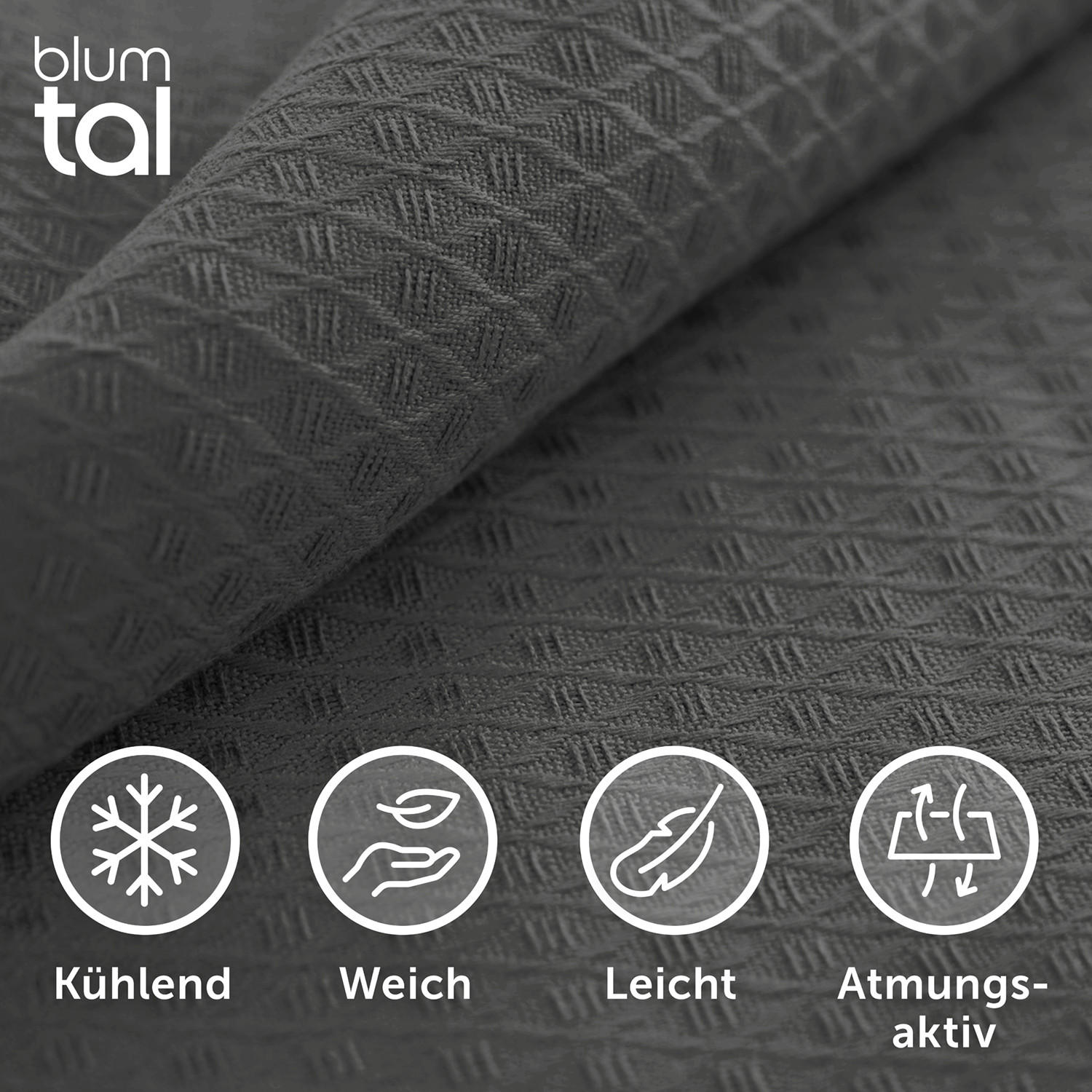Thumbnail - Blumtal Kühldecke, Grau, Textil, 200x230 cm, Oeko-Tex® Standard 100, Wohntextilien, Decken, Kuscheldecken