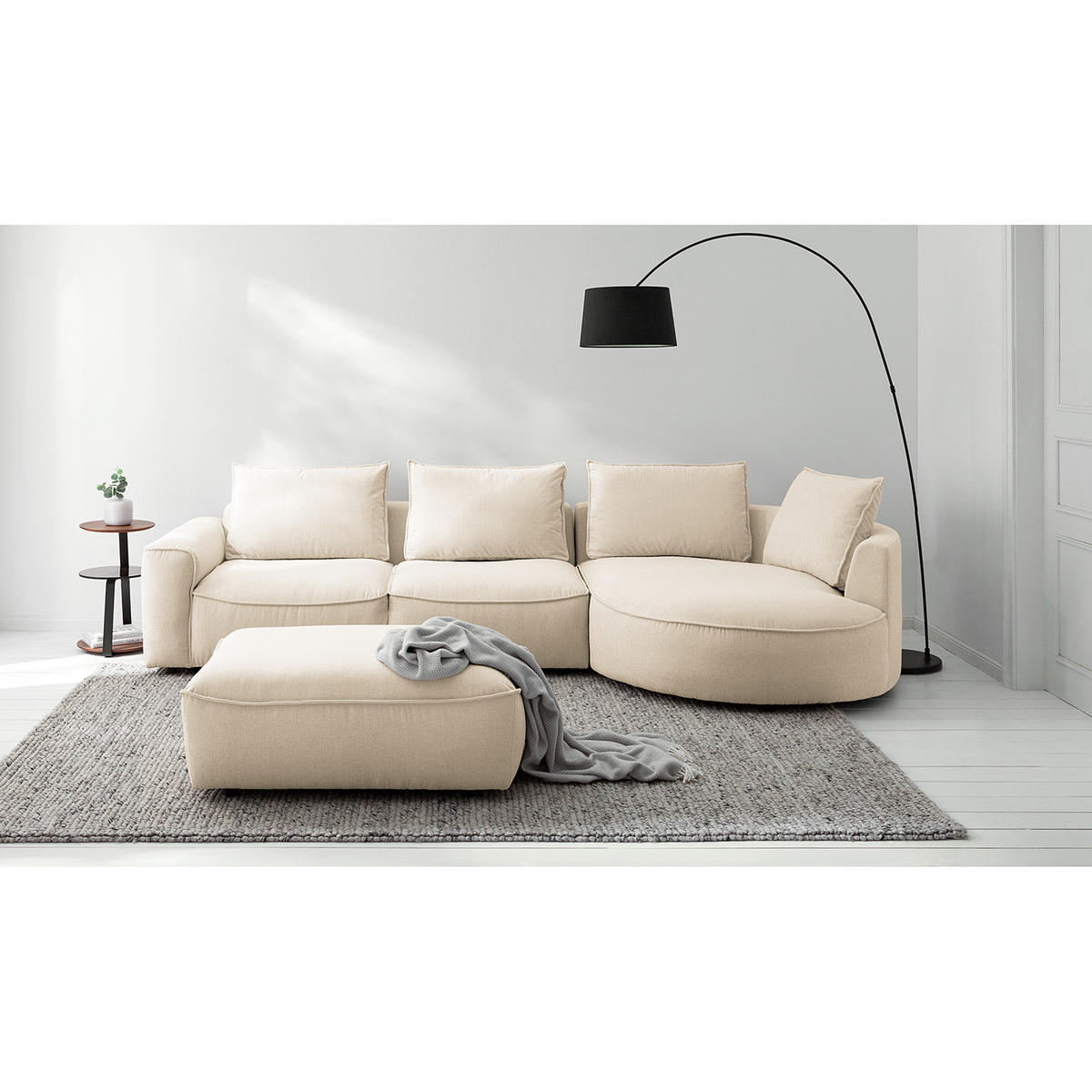 POLSTERHOCKER - Beige/Schwarz, Holz/Kunststoff (103/42/90cm) - home24