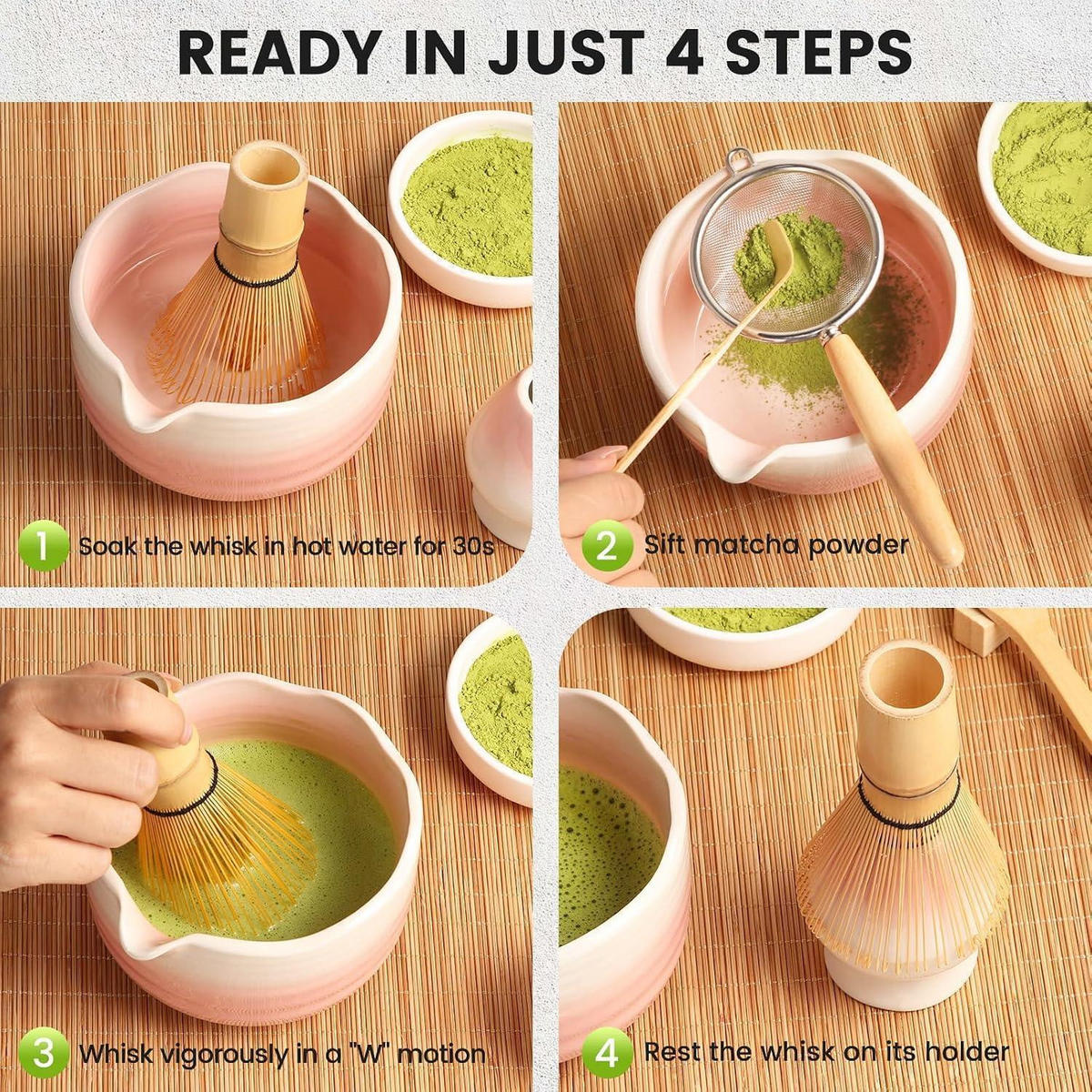 MATCHA Set 7-teiliges Set Keramik Bambus Rosa - Rosa, Keramik (22/1.5/24cm)