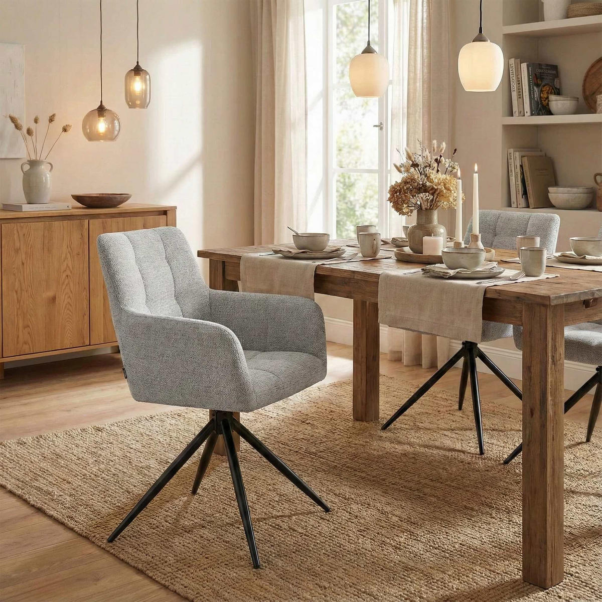 ARMLEHNENSTUHL Stoff Hellgrau - Hellgrau/Schwarz, Textil/Metall (59/87/59cm) - CLP