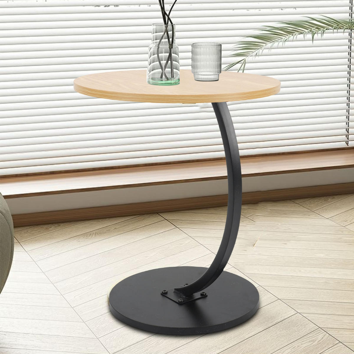 RUNDER Beistelltisch Holzoptik – Kleiner Couchtisch mit Stahlrahmen, stabiler Sofatisch für Wohnzimmer, Schlafzimmer & Balkon - Gelb, Holz (40/30/62cm) - Ej. Life