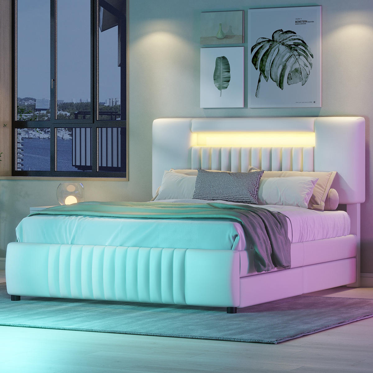 FOTOLIU în stil Chenille cu taburet și design ergonomic - bej, metal (140/200cm) - Urban Meuble