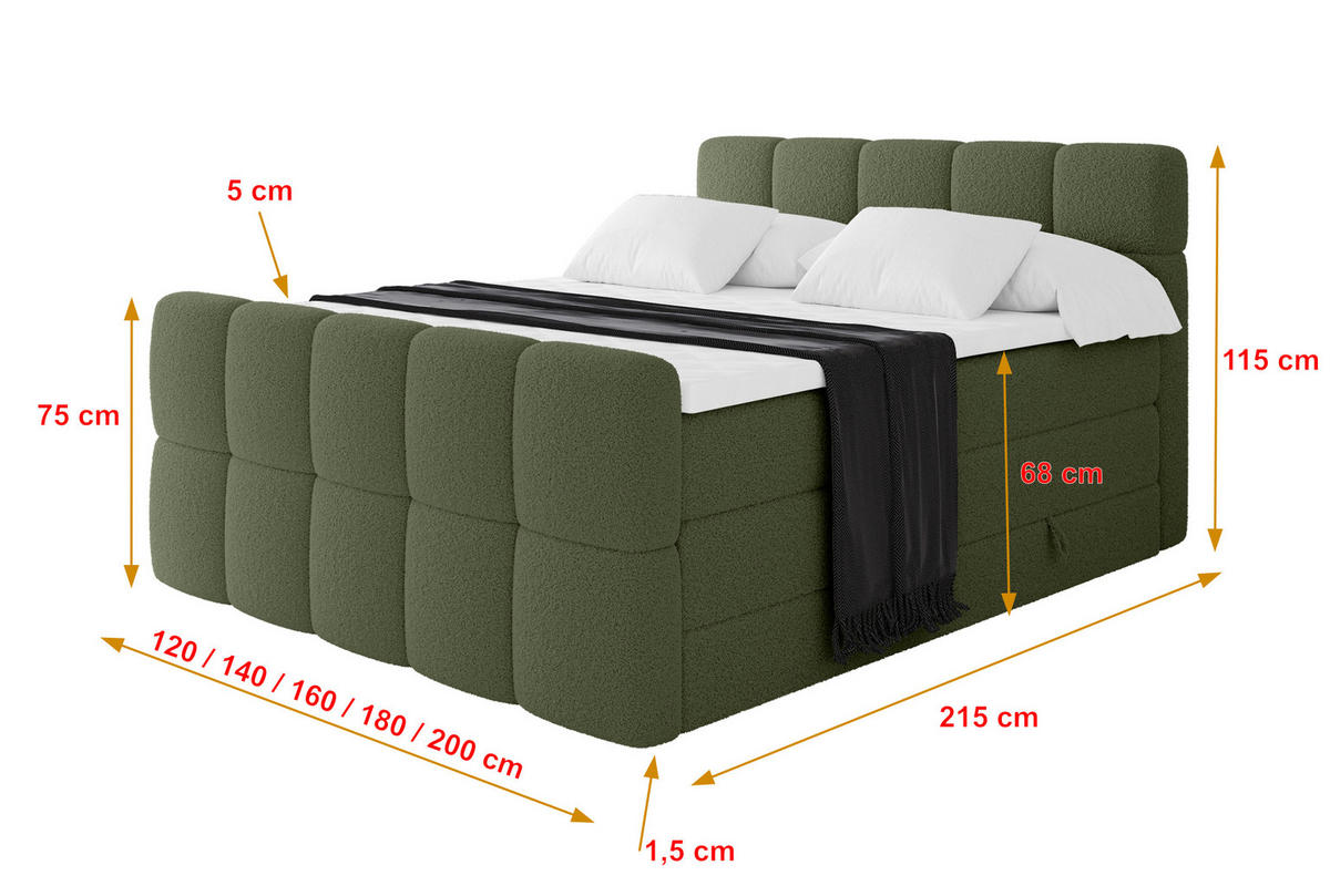 BOXBETT mit Matratze H3/H4 - FAMA-Z KING - 160x200 cm Grün Quelle - Grün, Holzwerkstoff (160/200cm) - ALTDECOR