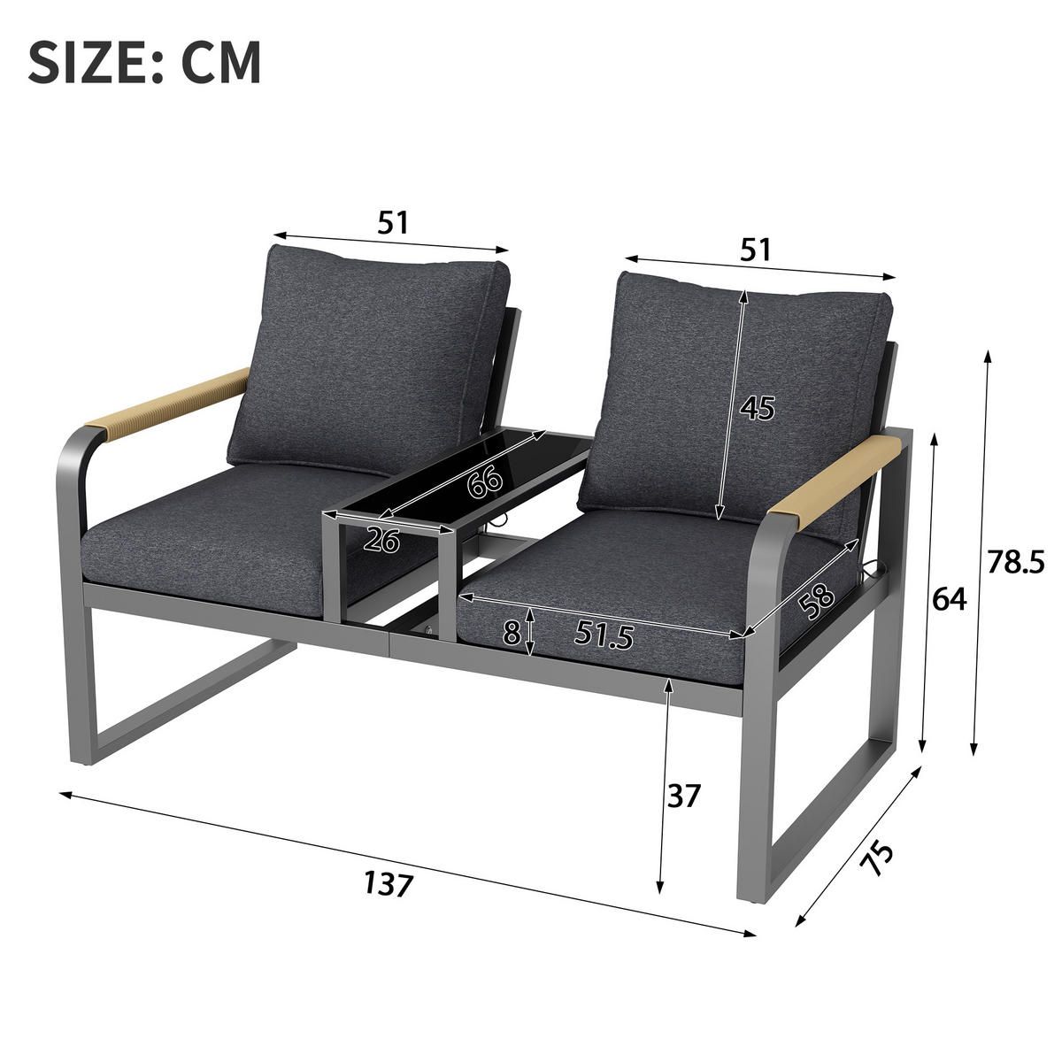 GARTENMÖBEL-SET 2-Sitzer Outdoorsofa Stahl Glas Geflecht Grau - Grau, Textil (75/78.5/137cm) - FLIEKS