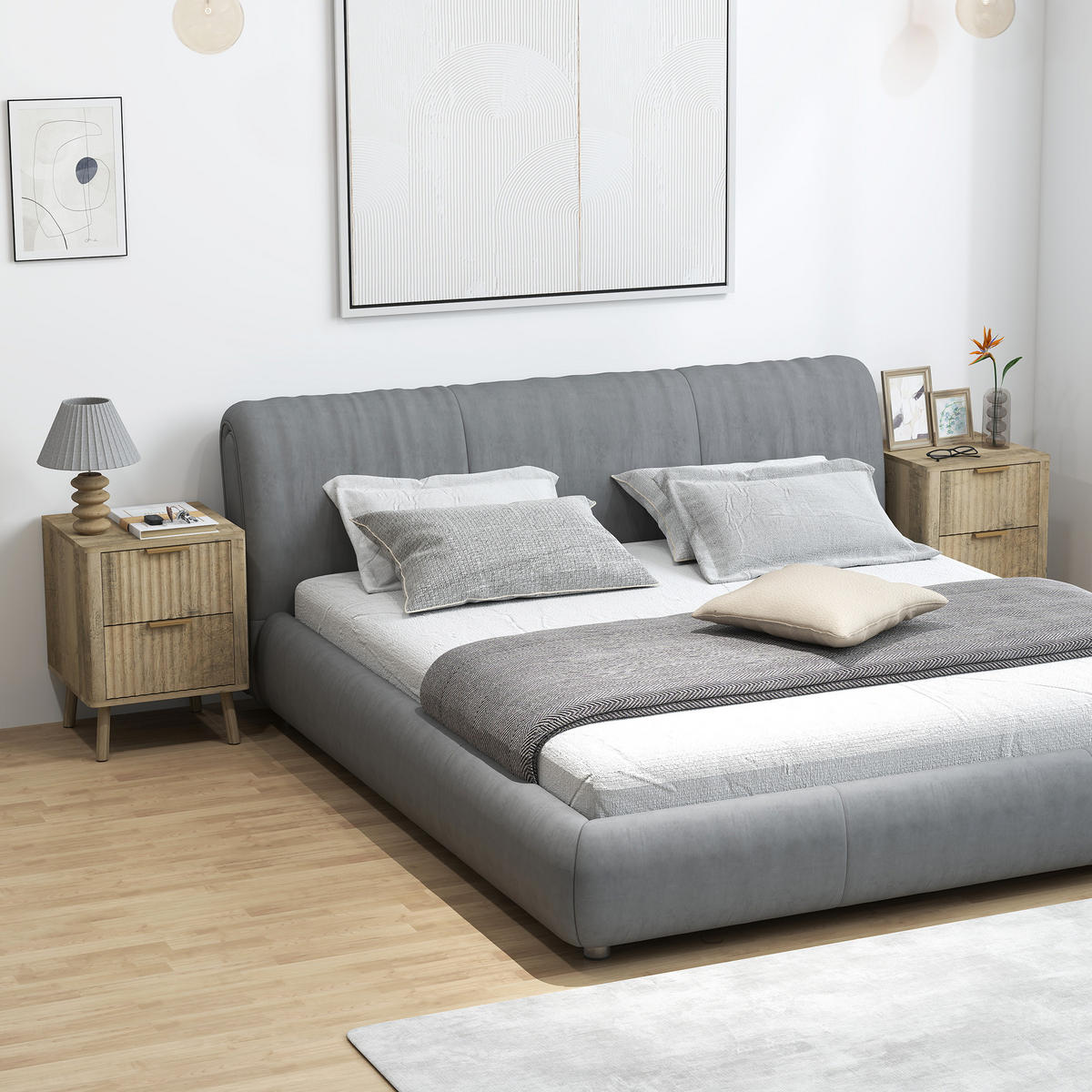 NACHTSCHRANK DE-12878 2 geriffelte Schubladen, goldene Griffe Eiche - Eichefarben, Holzwerkstoff (40/53/40cm) - ComfortXL