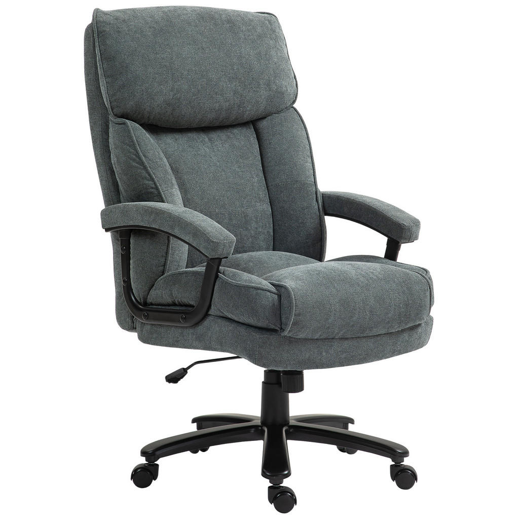 HOMCOM KANCELÁŘSKÁ ŽIDLE, ergonomická kancelářská židle s houpací funkcí, vzhled lnu, šedá