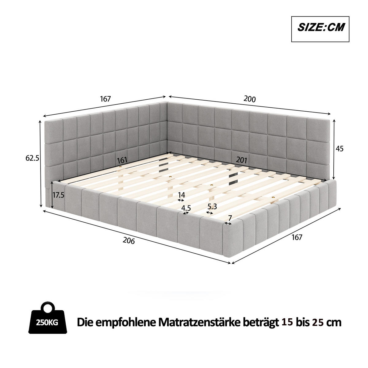 POLSTERBETT 160/200 cm DE-01739, in Grau - Grau, Metall (160/200cm) - ComfortXL