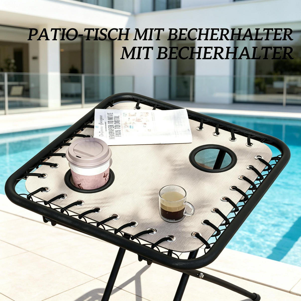 GARTENMÖBEL,2 Liegestühle+1 Tisch - Beige, Metall - Vallsero
