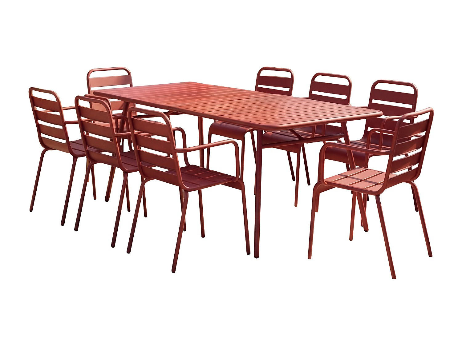 GARTENESSGRUPPE im Set - 8 -Sitzer - Stahl - rot - MIRMANDE - Rot, Metall - Vente-Unique