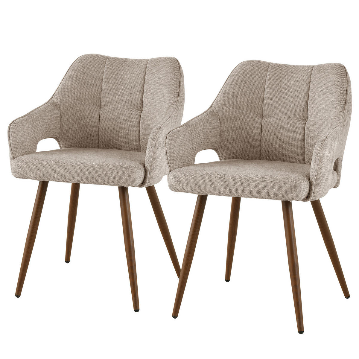 ARMLEHNENSTUHL - 2er-Set - Hellbraun, Textil/Metall (55/78/60cm) - home24
