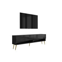 TV-LOWBOARD 170 cm Mattschwarz / Hochglanzschwarz, goldene schräge Beine, 170 × 32 × 52 cm - Schwarz, Holzwerkstoff (170/52/32cm) - 3XE LIVING