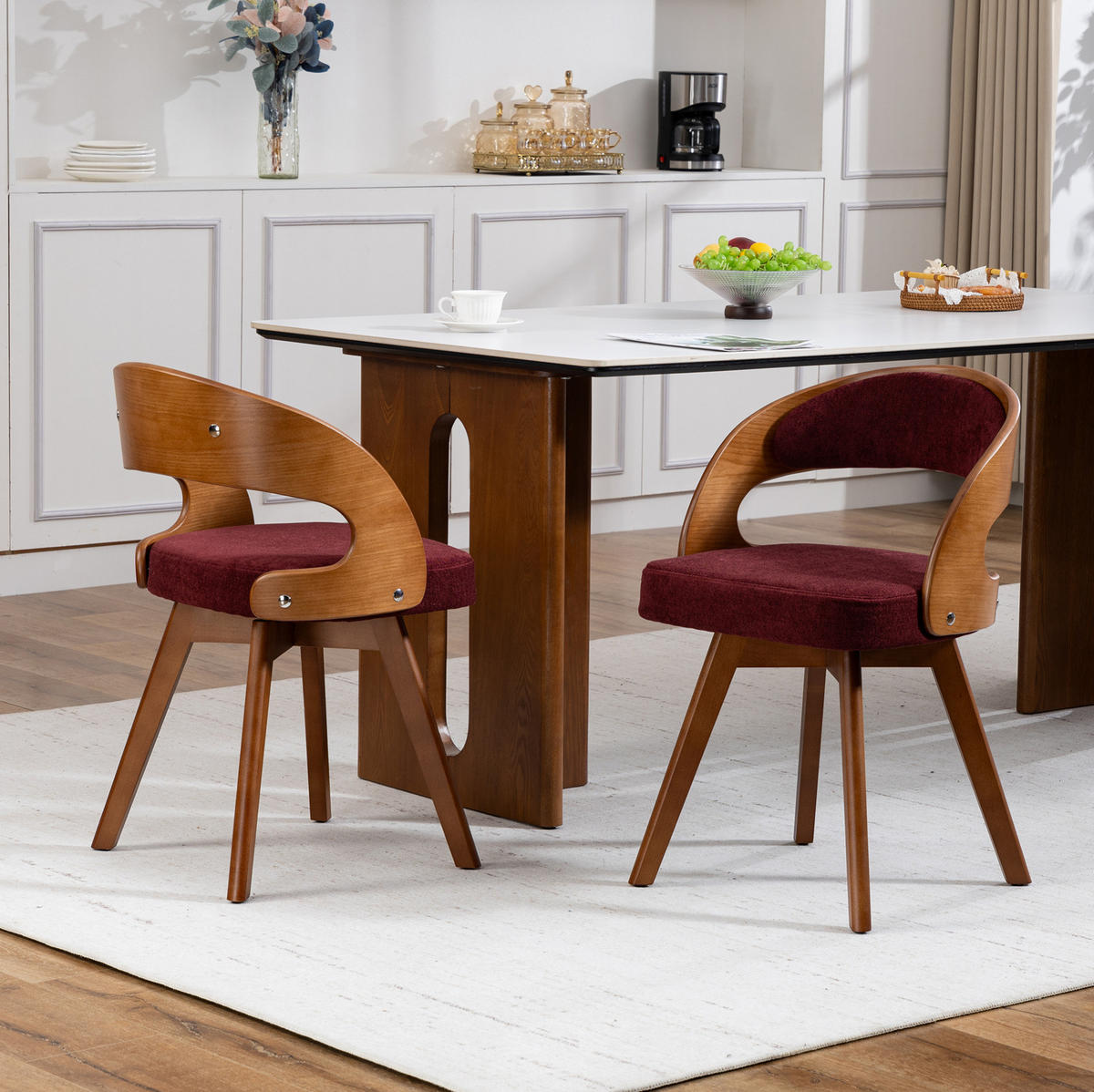 ESSZIMMERSTUHL 2er-Set drehbar ca. 44 x 41 x 75 cm Linen Wine Red - Rot, Holz (44/72/41cm) - Meubliv