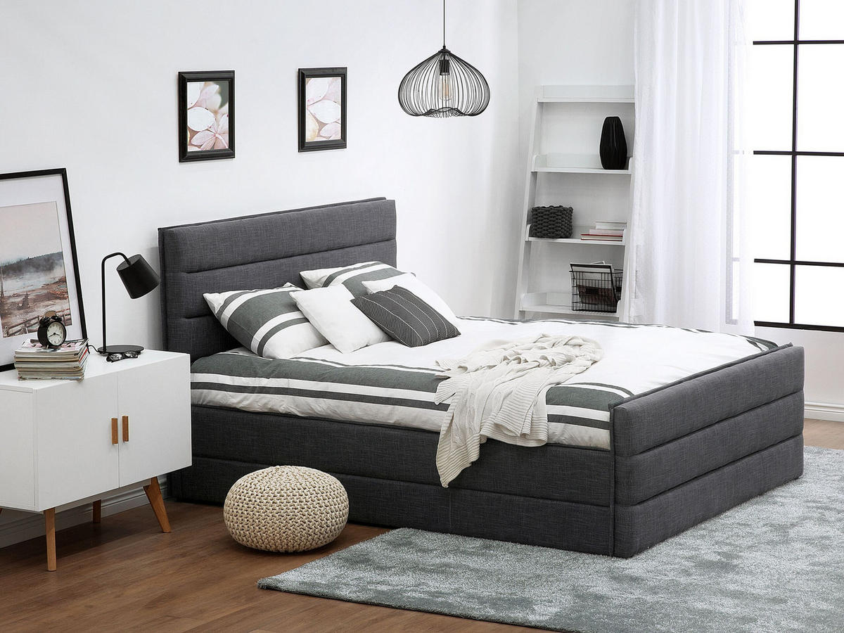 POLSTERBETT mit Lattenrost 160x200 cm Grau Valbonne - Dunkelgrau, Textil (160/200cm) - Beliani
