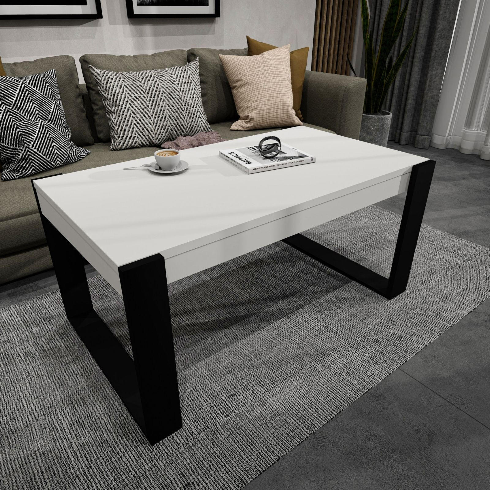 COUCHTISCH Karo II 92/44/54 - Schwarz/Weiß, Holzwerkstoff (54/92/44cm) - RAUMHIRSCH FURNITURE