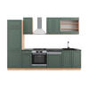 KÜCHENZEILE Fame-Line Grün-Gold Landhaus/Goldkraft Eiche 300 cm AP Anthrazit - Honigeiche/Grün, Holzwerkstoff (300/81.6/60cm) - Vicco